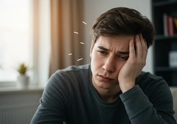 Person looking visibly exhausted, drained, and stressed