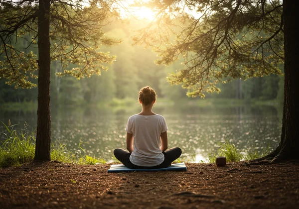 Person meditating in nature, practicing self-care