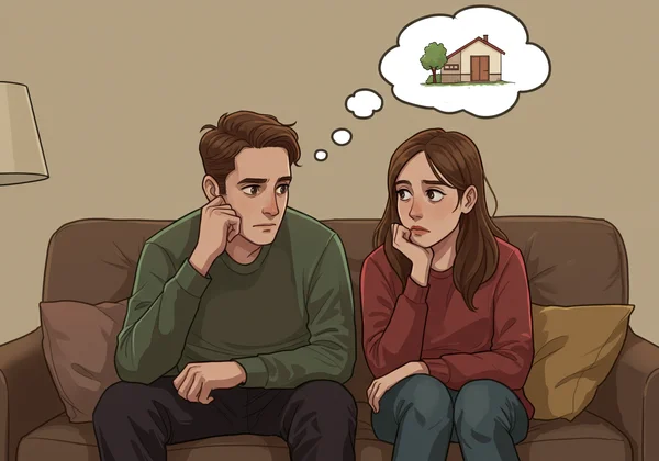 Couple with different perspectives, showing misunderstanding.