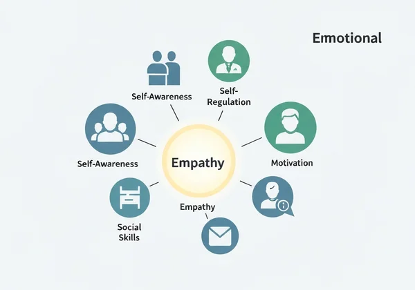 Sơ đồ thể hiện các thành phần của EQ với sự đồng cảm được làm nổi bật.