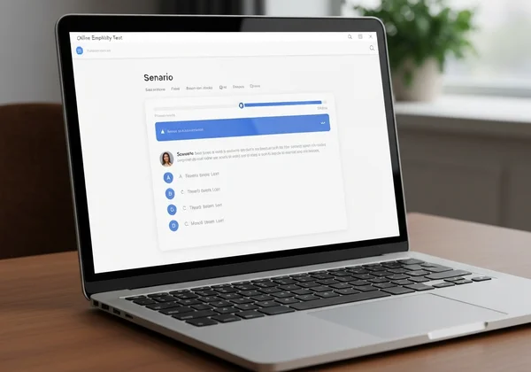 Người dùng đang làm bài kiểm tra đồng cảm trực tuyến trên thiết bị kỹ thuật số.
